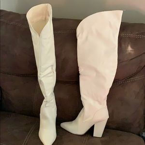 White thigh high boots